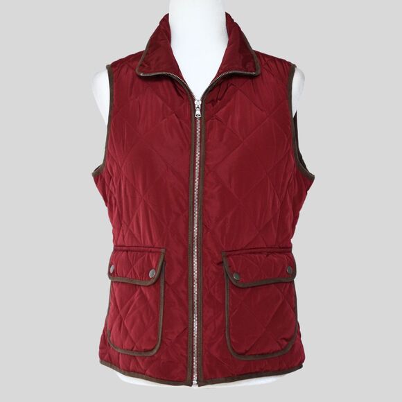 G.H. Bass Women's Quilted Puffer Vest Burgundy with Tan Faux Suede Size S - Picture 1 of 9